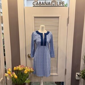 Cabana Life Navy and White Long Sleeve Dress